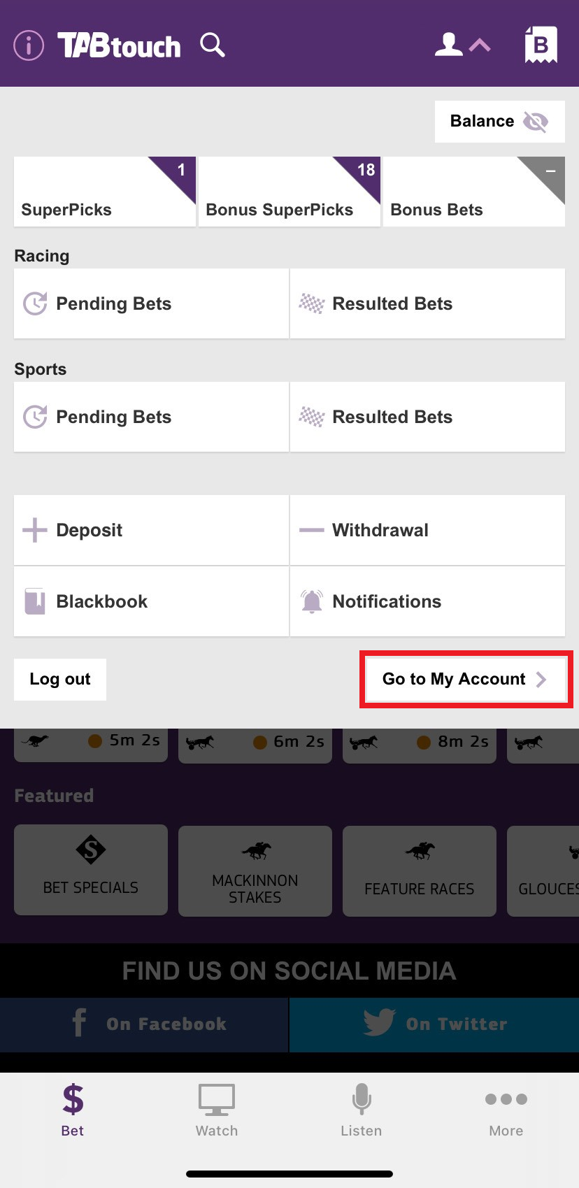 Accessing ‘My Account’ Mobile/App TABtouch Help